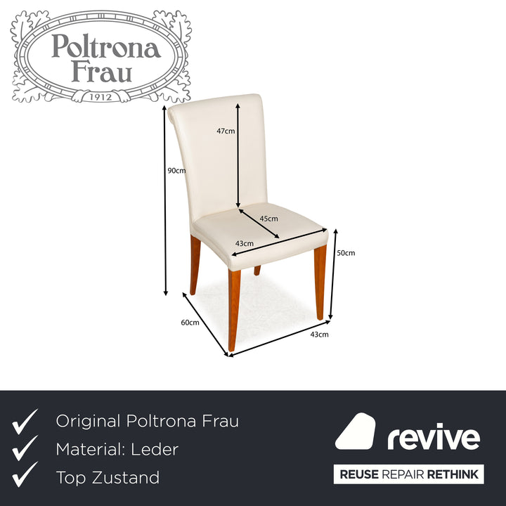 Ensemble de chaises 8 places Poltrona Frau Vittoria en cuir, bois, blanc crème, salle à manger