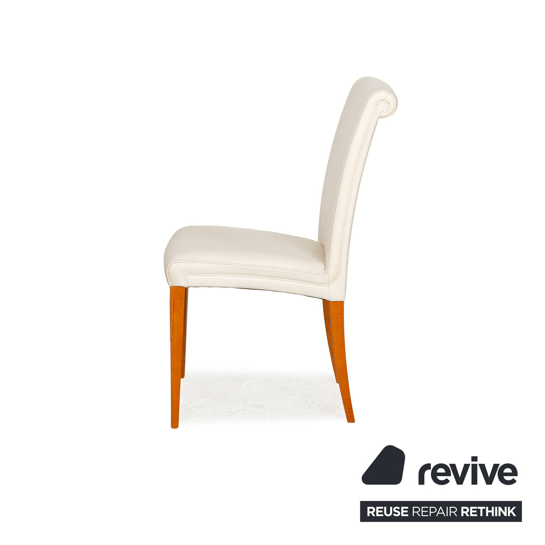 Ensemble de chaises 8 places Poltrona Frau Vittoria en cuir, bois, blanc crème, salle à manger