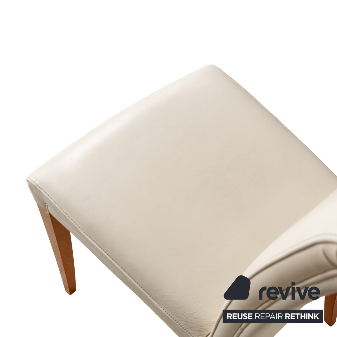 Ensemble de chaises 8 places Poltrona Frau Vittoria en cuir, bois, blanc crème, salle à manger