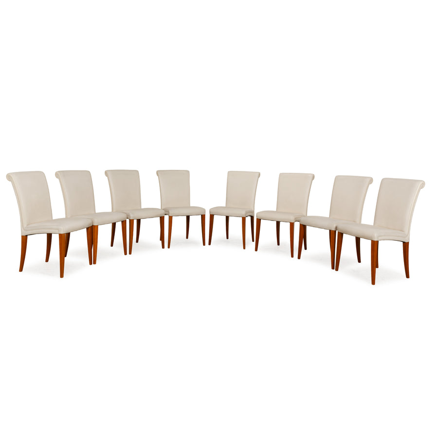 Ensemble de chaises 8 places Poltrona Frau Vittoria en cuir, bois, blanc crème, salle à manger