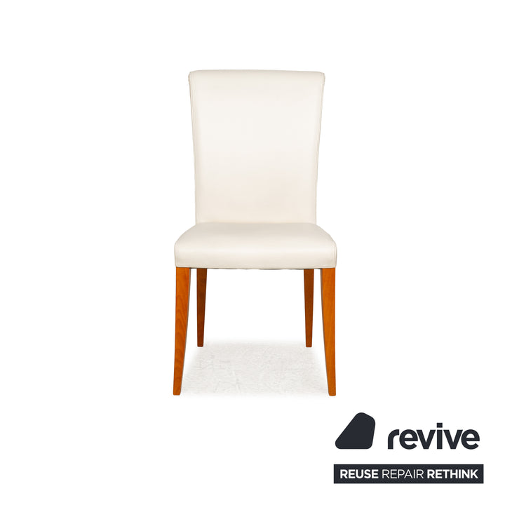 Ensemble de chaises 8 places Poltrona Frau Vittoria en cuir, bois, blanc crème, salle à manger