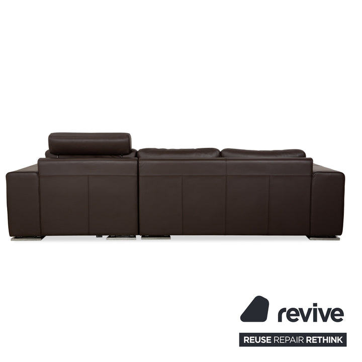 Canapé d'angle en cuir Alberta Manhattan avec appui-tête marron