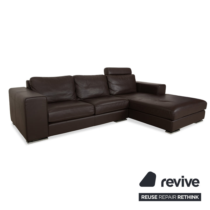 Canapé d'angle en cuir Alberta Manhattan avec appui-tête marron