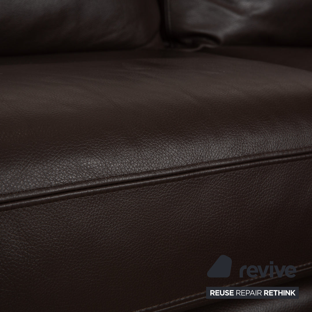 Canapé d'angle en cuir Alberta Manhattan avec appui-tête marron