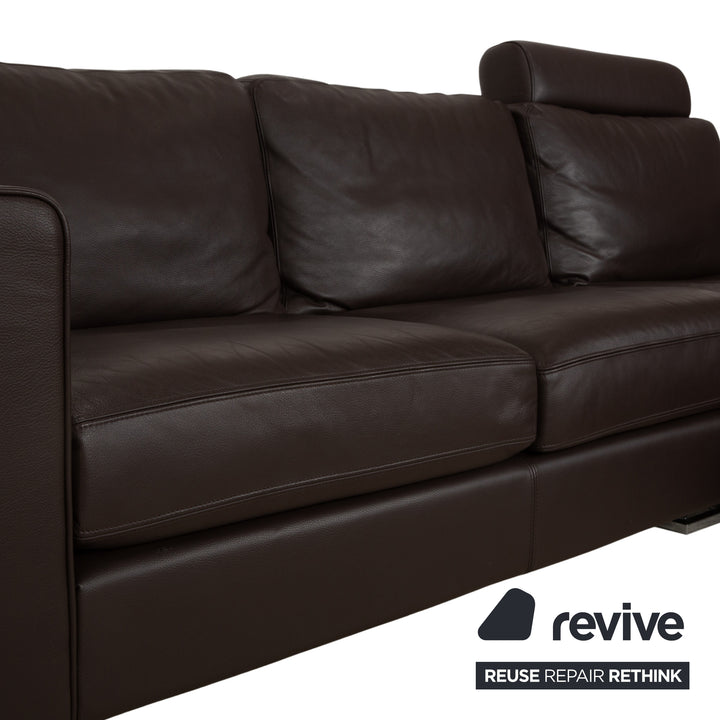 Canapé d'angle en cuir Alberta Manhattan avec appui-tête marron