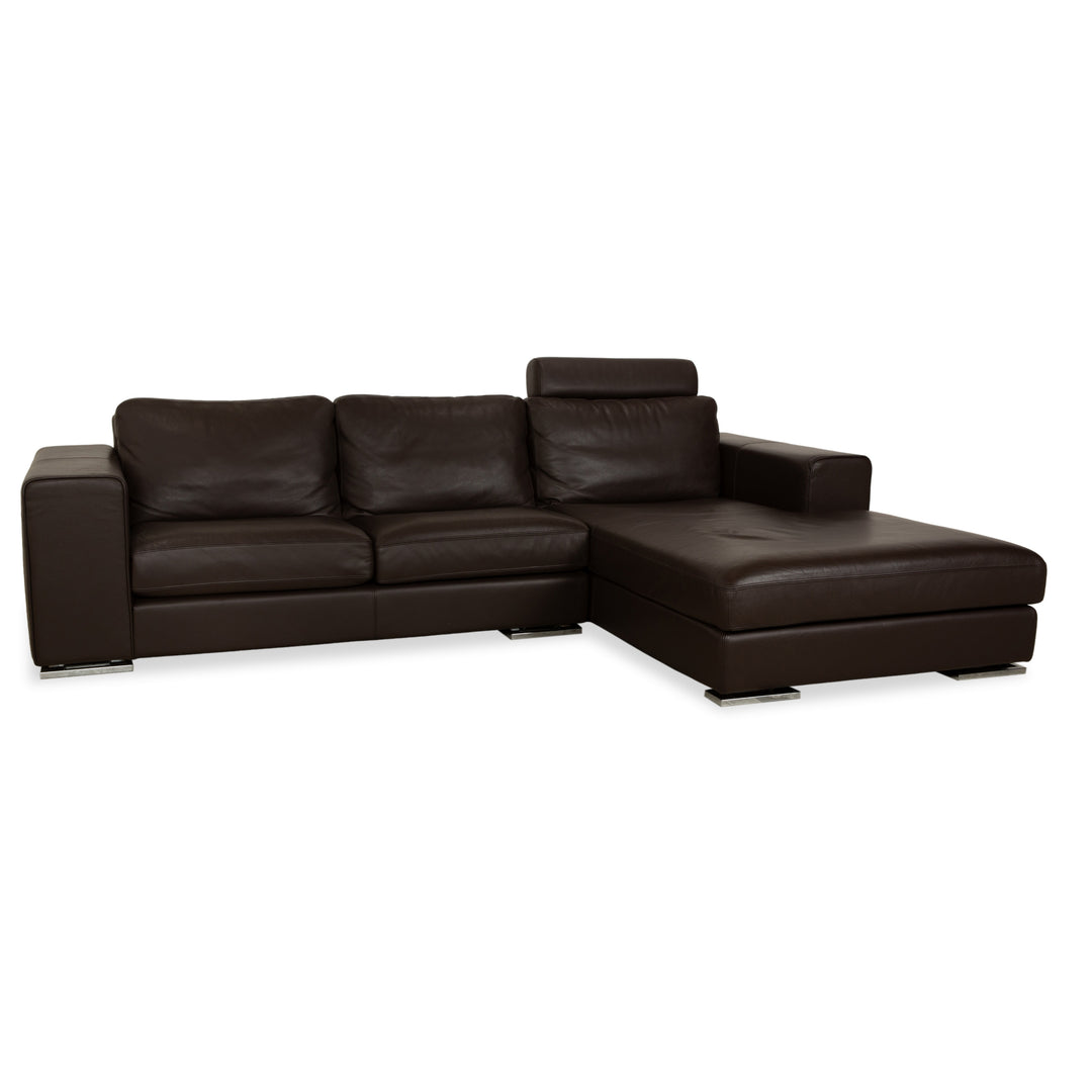 Canapé d'angle en cuir Alberta Manhattan avec appui-tête marron