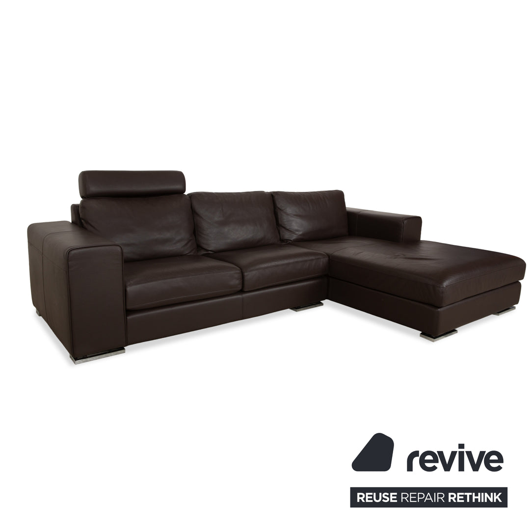 Canapé d'angle en cuir Alberta Manhattan avec appui-tête marron