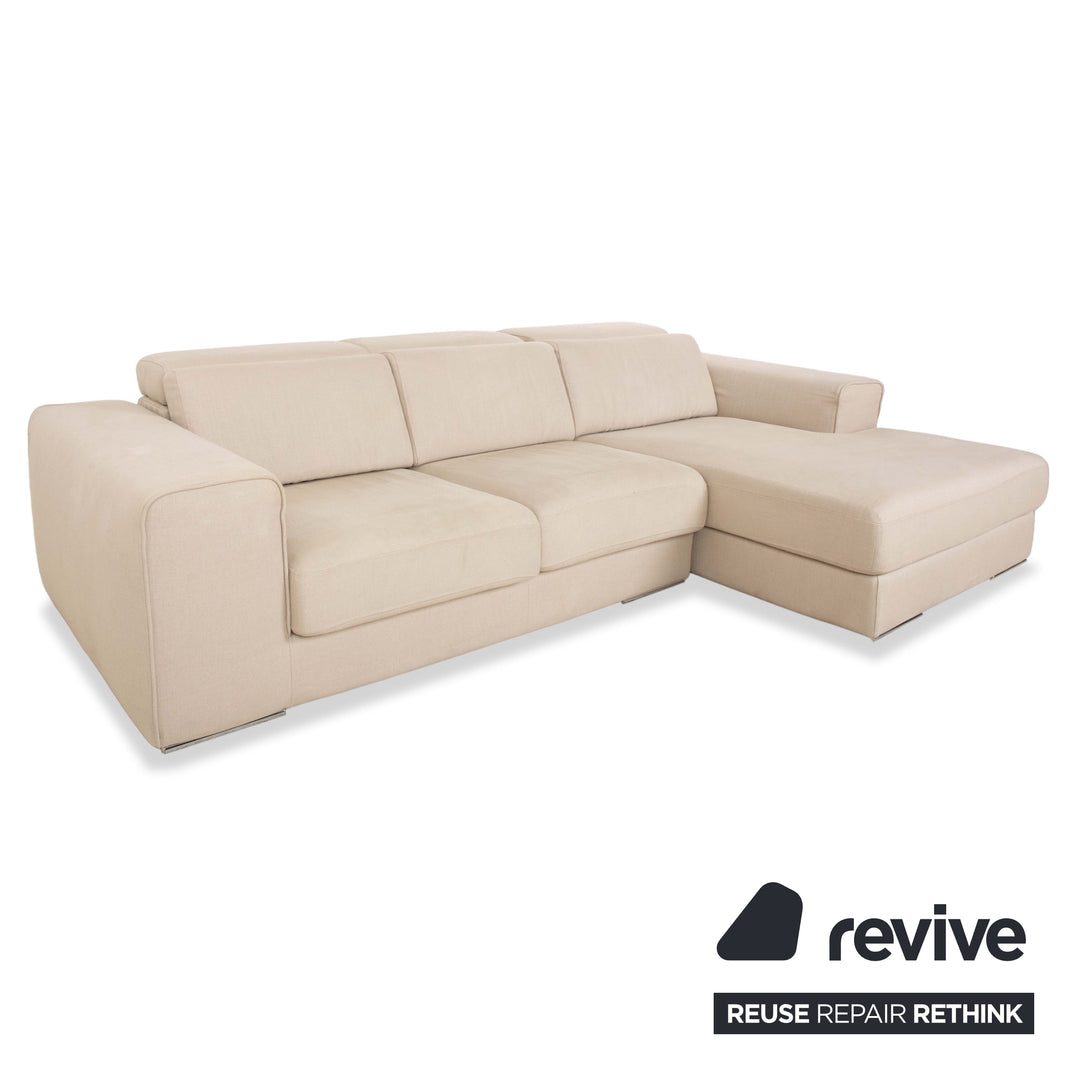 alberta Summer Stoff Ecksofa Beige Creme Recamiere Rechts Sofa Couch manuelle Funktion