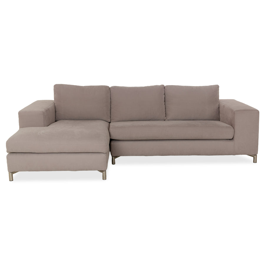 Canapé d'angle en tissu Alberta Summer beige clair, méridienne gauche