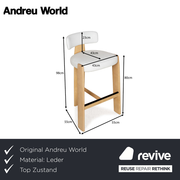 Andreu World Oru Leather Wood Chair White Brown Stool Barstool