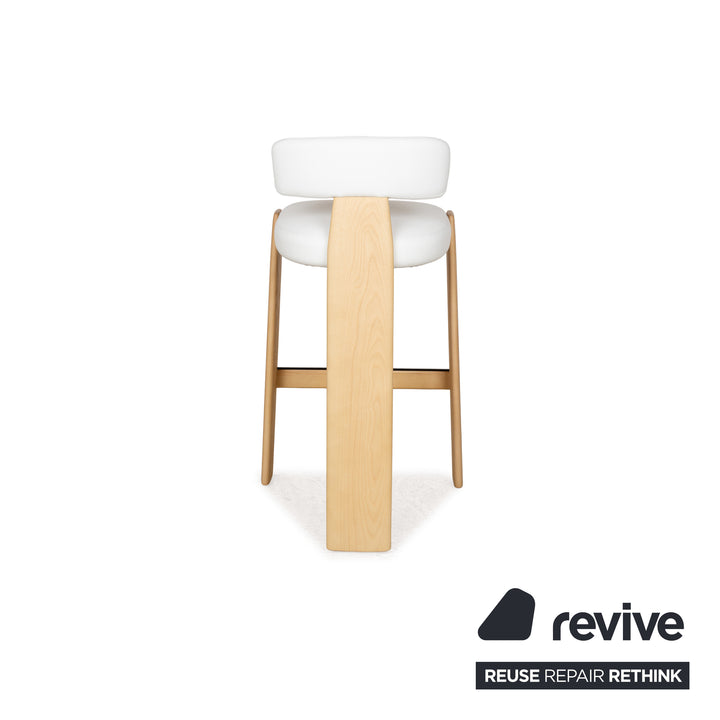 Andreu World Oru Leder Holz Stuhl Weiß Braun Hocker Barhocker