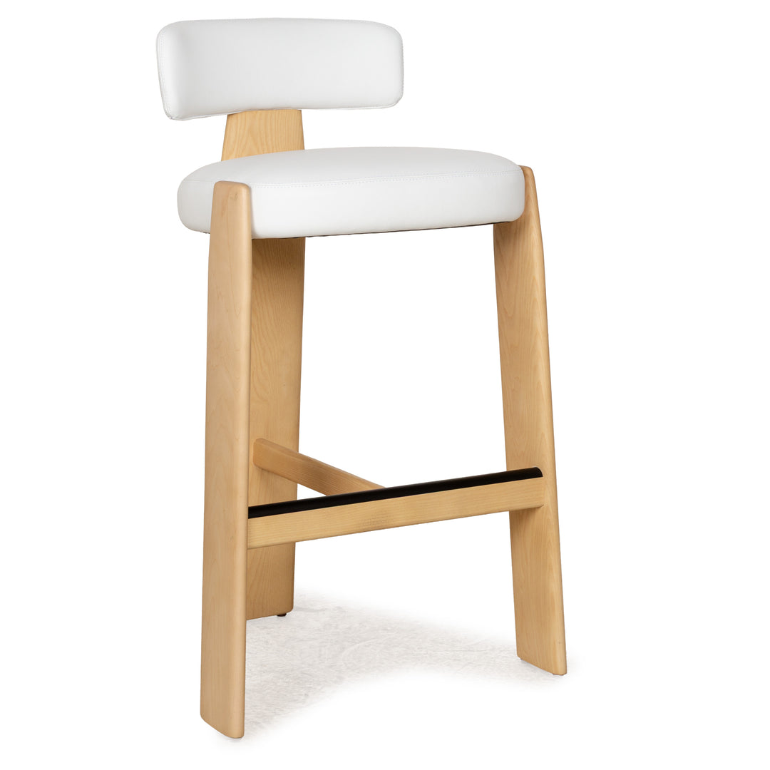 Andreu World Oru Leder Holz Stuhl Weiß Braun Hocker Barhocker