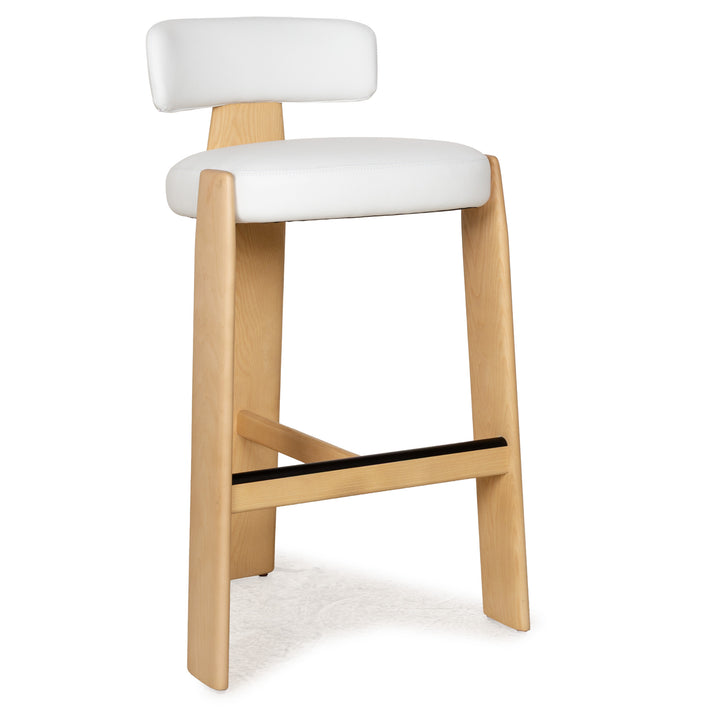 Chaise de bar Andreu World Oru en cuir et bois, tabouret blanc et marron