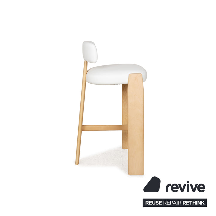 Andreu World Oru Leder Holz Stuhl Weiß Braun Hocker Barhocker