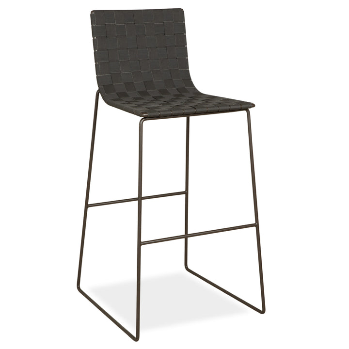 Andreu World Trenza Metal Stool Dark Grey Anthracite Brown Wicker