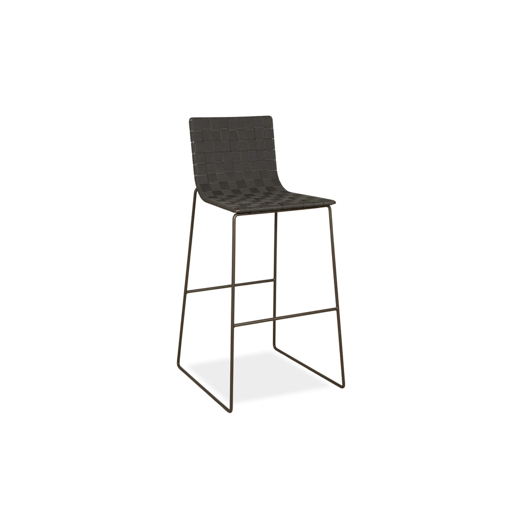 Tabouret en métal Andreu World Trenza, gris foncé, anthracite, osier marron