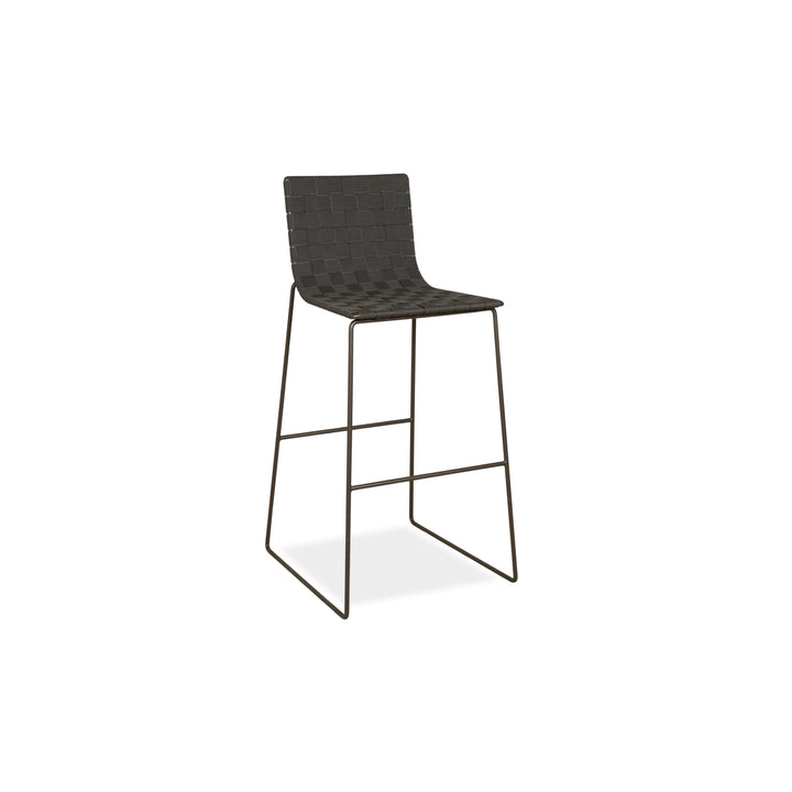 Tabouret en métal Andreu World Trenza, gris foncé, anthracite, osier marron