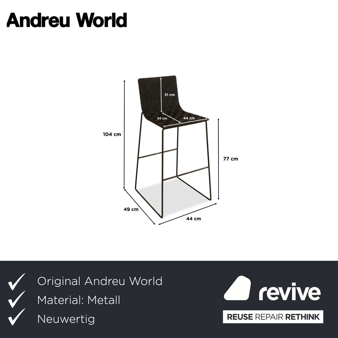 Chaise haute Andreu World Trenza en tissu métallique et osier noir, gris, anthracite, pour l'extérieur