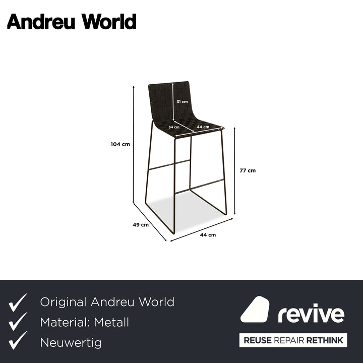 Chaise haute Andreu World Trenza en tissu métallique et osier noir, gris, anthracite, pour l'extérieur
