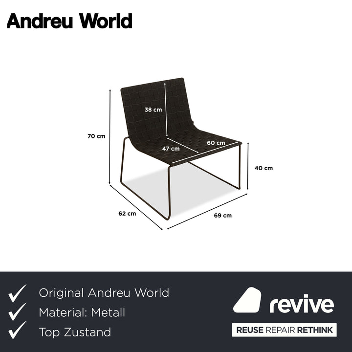 Fauteuil Andreu World Trenza en tissu métallique et osier noir, gris, anthracite, mobilier de jardin d'extérieur
