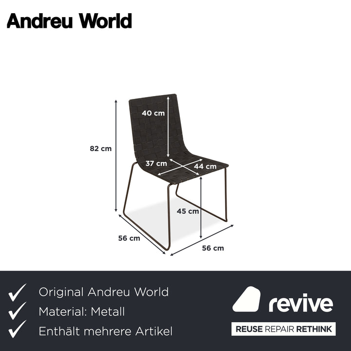 Tabouret Andreu World Trenza en métal gris foncé anthracite et osier marron