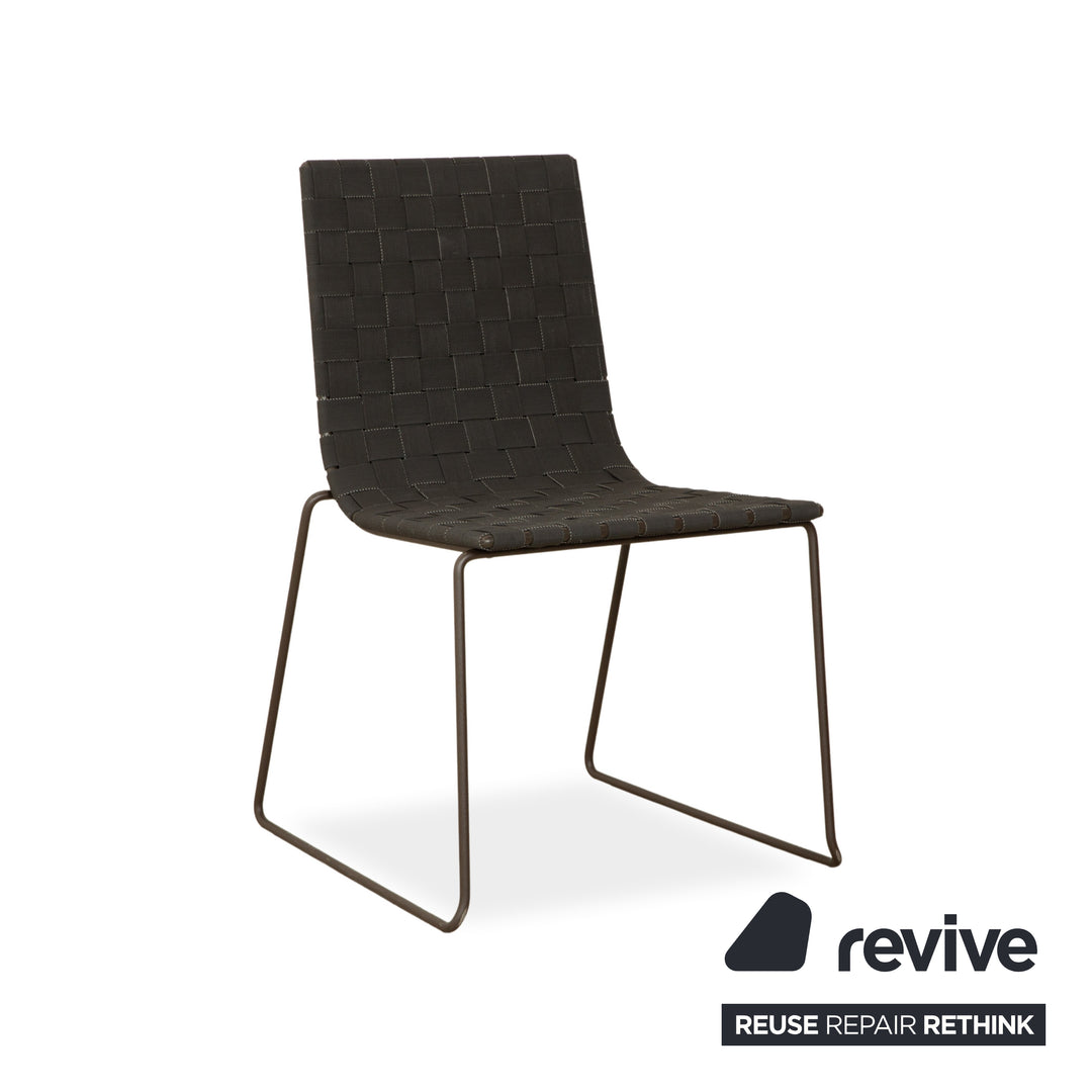 Tabouret Andreu World Trenza en métal gris foncé anthracite et osier marron