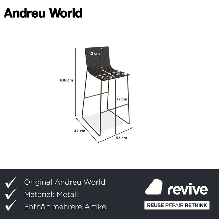 Tabouret Andreu World Trenza en métal gris foncé anthracite et osier marron