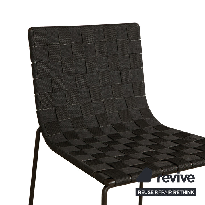 Tabouret Andreu World Trenza en métal gris foncé anthracite et osier marron