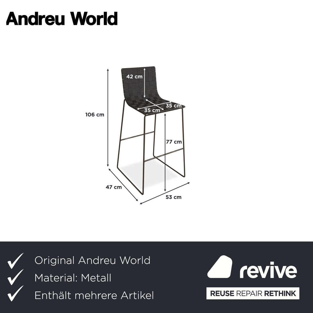 Tabouret Andreu World Trenza en métal gris foncé anthracite et osier marron
