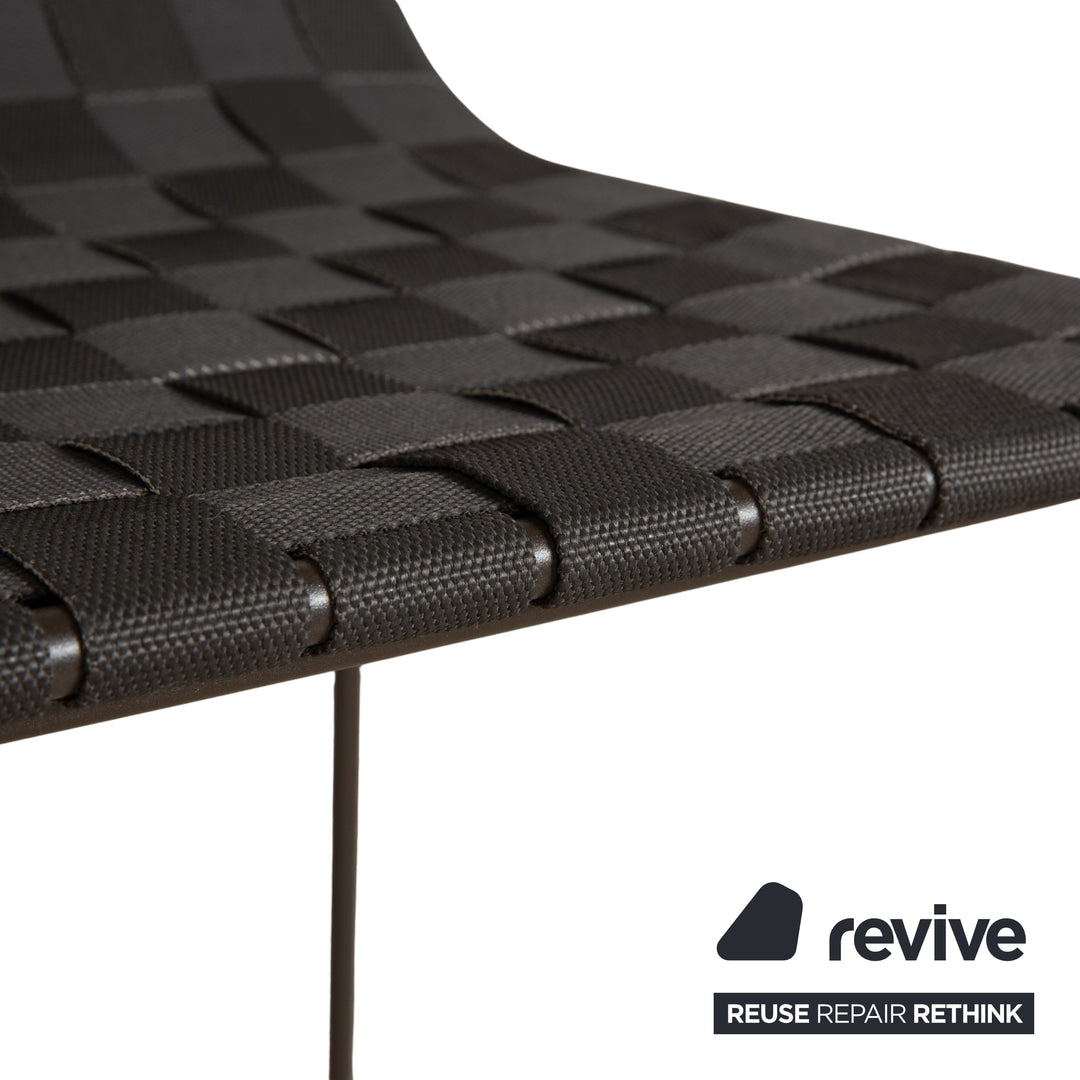 Tabouret Andreu World Trenza en métal gris foncé anthracite et osier marron