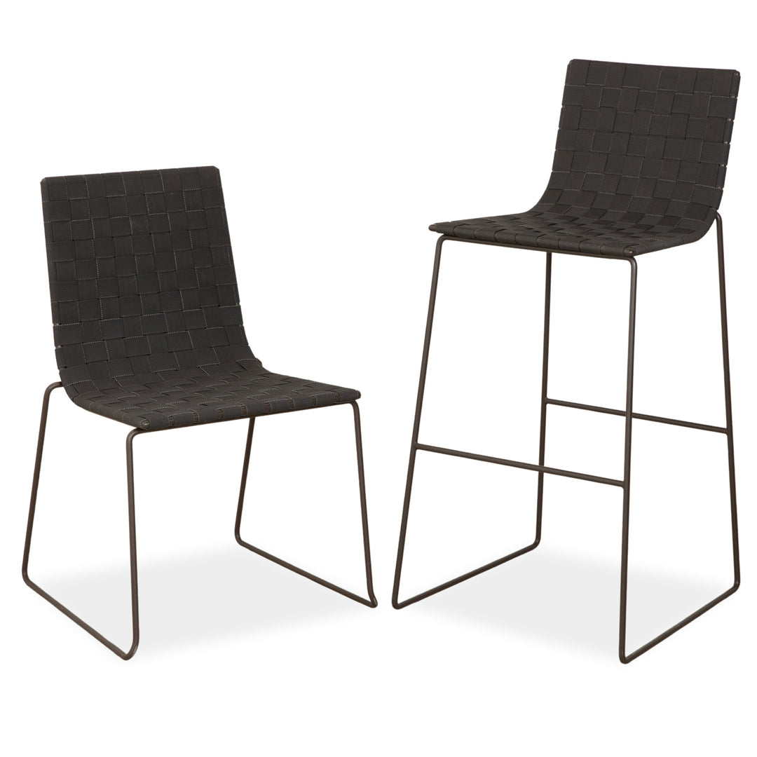 Andreu World Trenza Metal Chair Stool Dark Grey Anthracite Brown Wicker