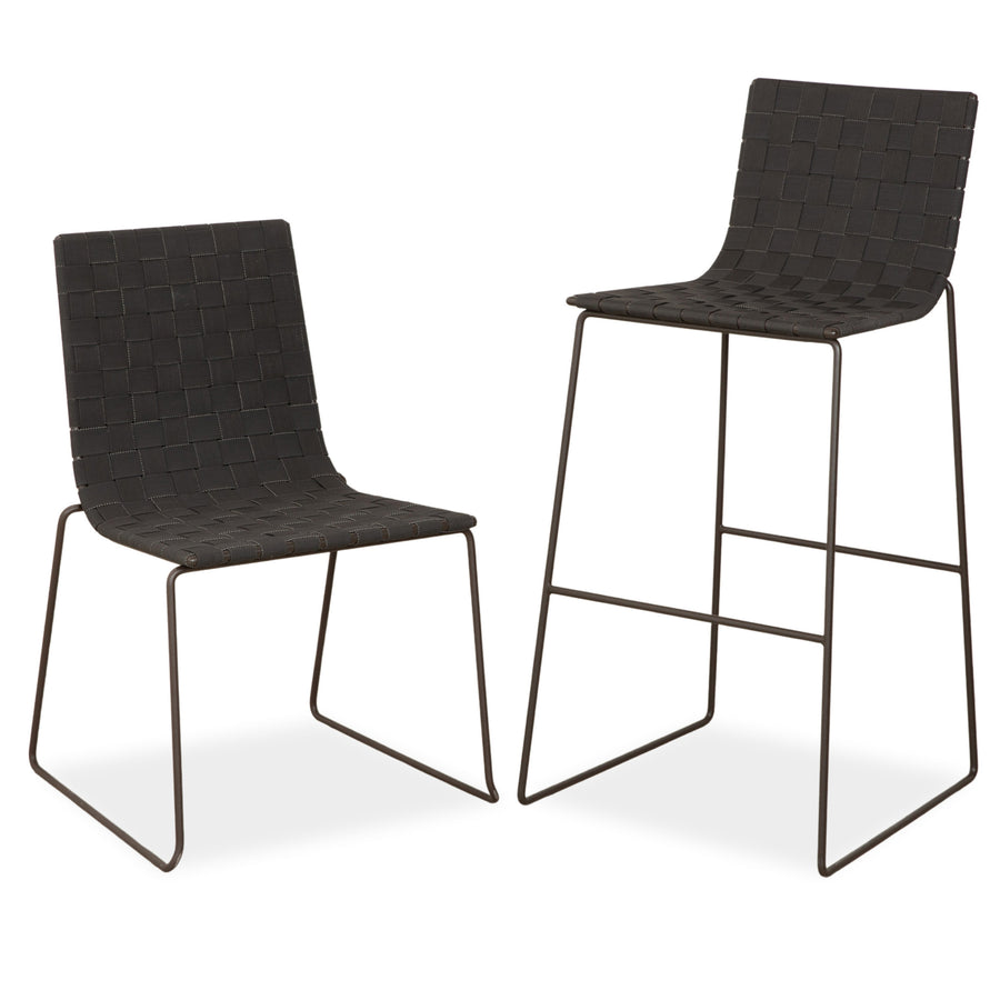 Andreu World Trenza Metal Chair Stool Dark Grey Anthracite Brown Wicker