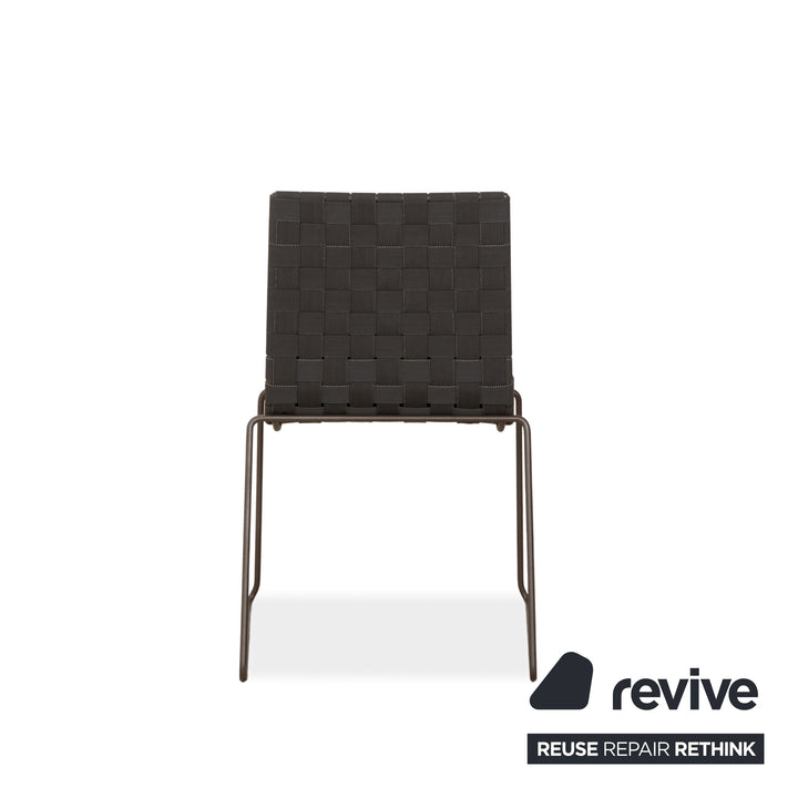 Andreu World Trenza Metal Chair Stool Dark Grey Anthracite Brown Wicker