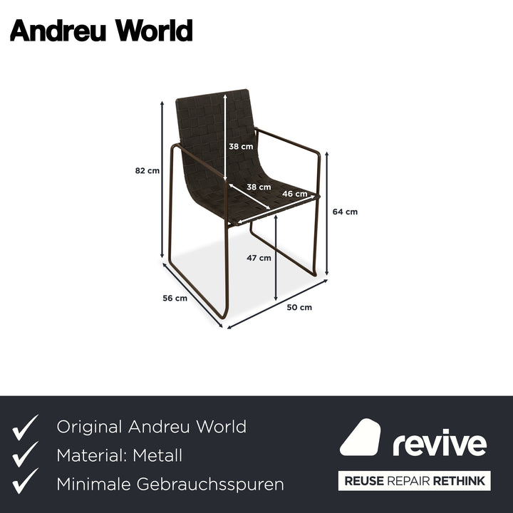Chaise en métal Trenza Andreu World, noir et marron foncé, mobilier de jardin d'extérieur