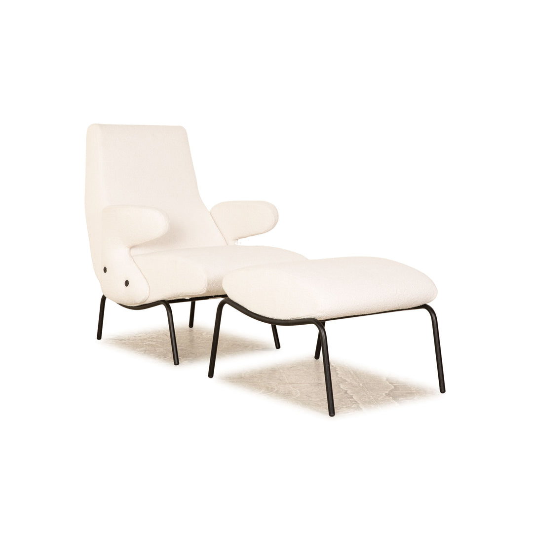 Fauteuil en tissu Arflex Delfino blanc avec tabouret