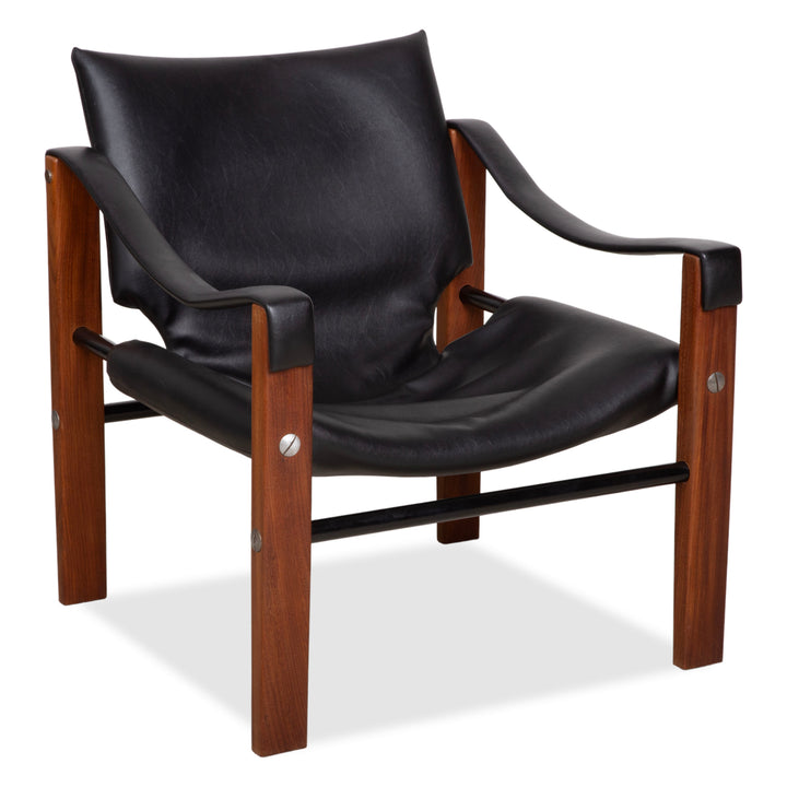 Arkana Safari Leder Holz Sessel Schwarz by Maurice Burke Vintage