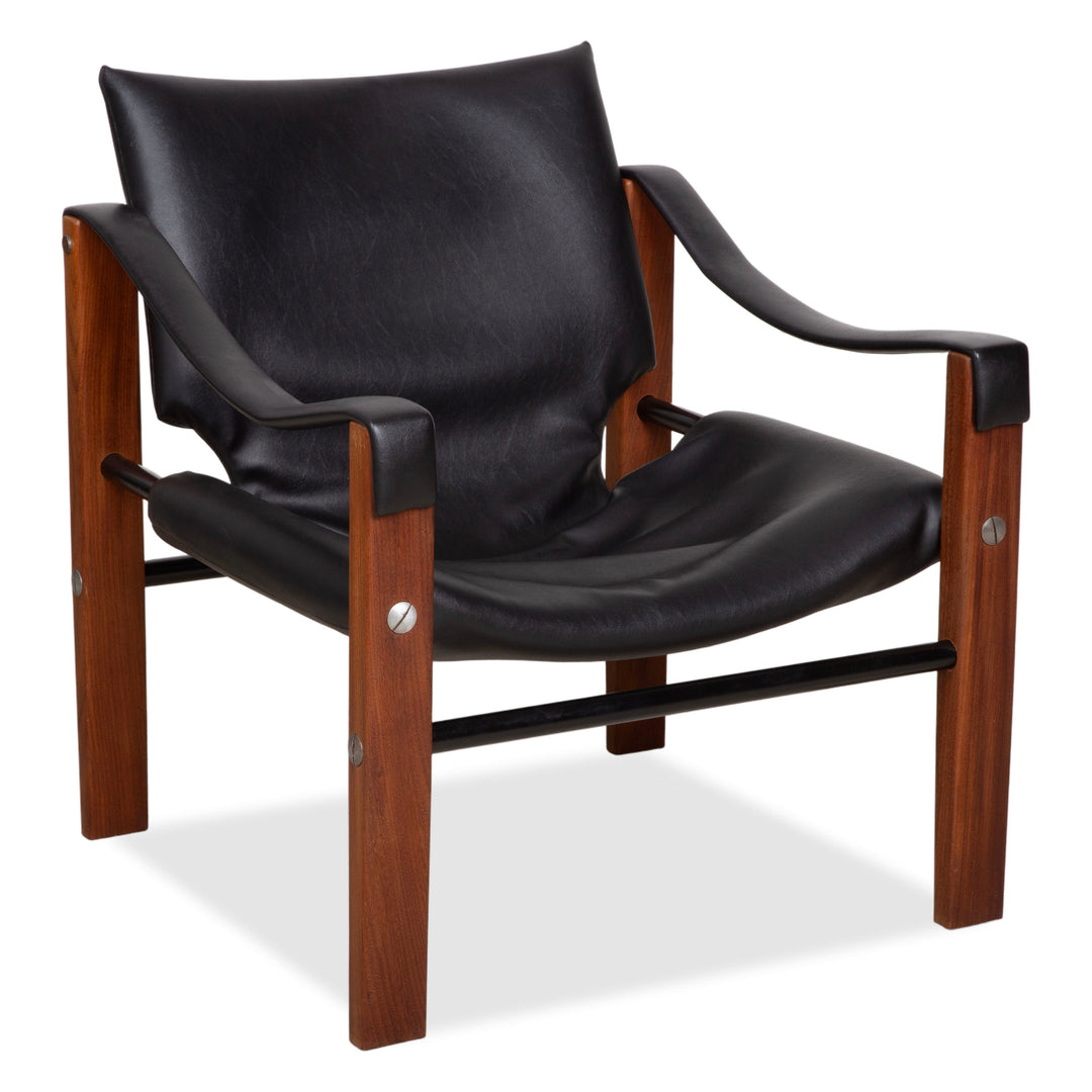 Arkana Safari Leder Holz Sessel Schwarz by Maurice Burke Vintage