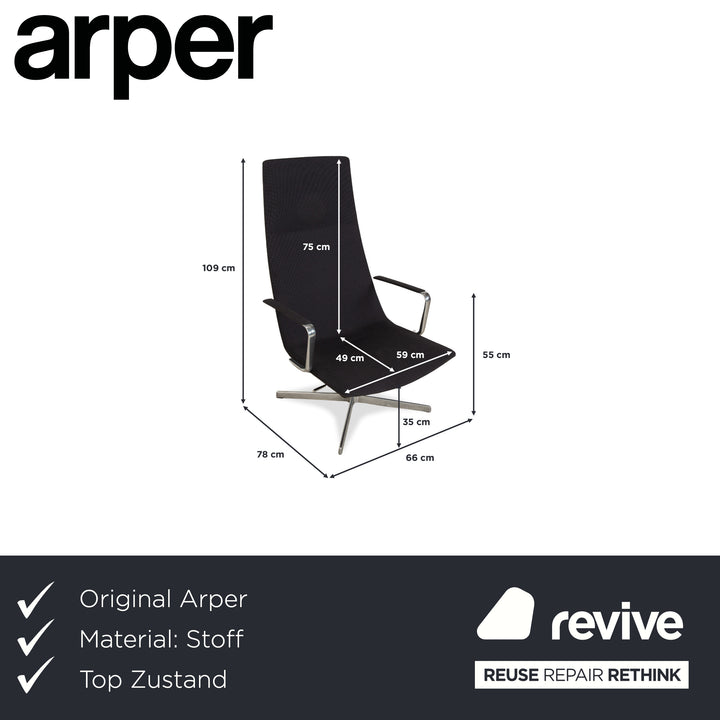 Arper Catifa 46 stoffen fauteuil donkergrijs blauw handmatige functie