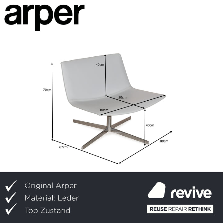 Fauteuil pivotant Arper Catifa 80 en cuir bleu-gris bleu clair