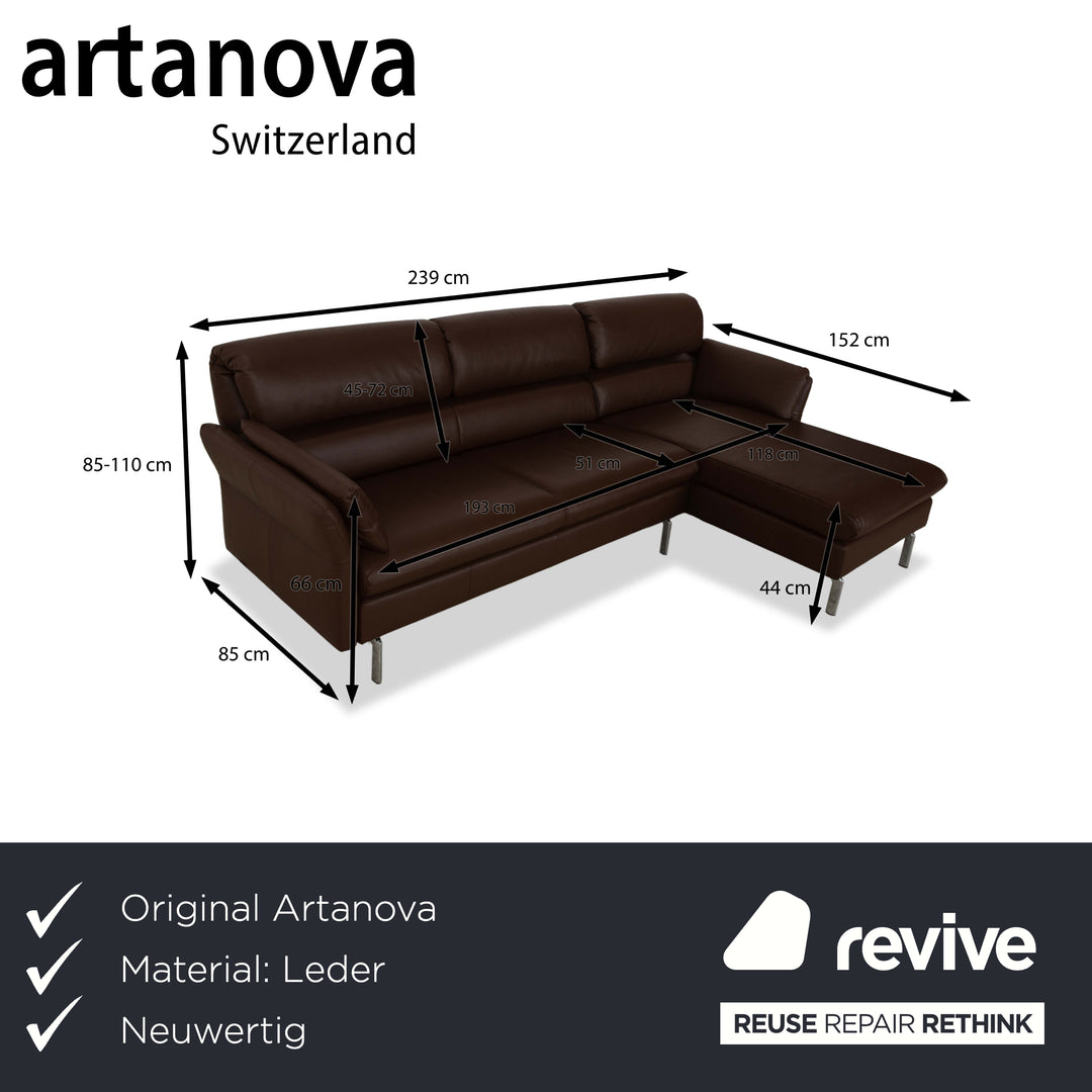 Artanova Avengo Leder Ecksofa Braun Récamiere Rechts Sofa Couch manuelle Funktion