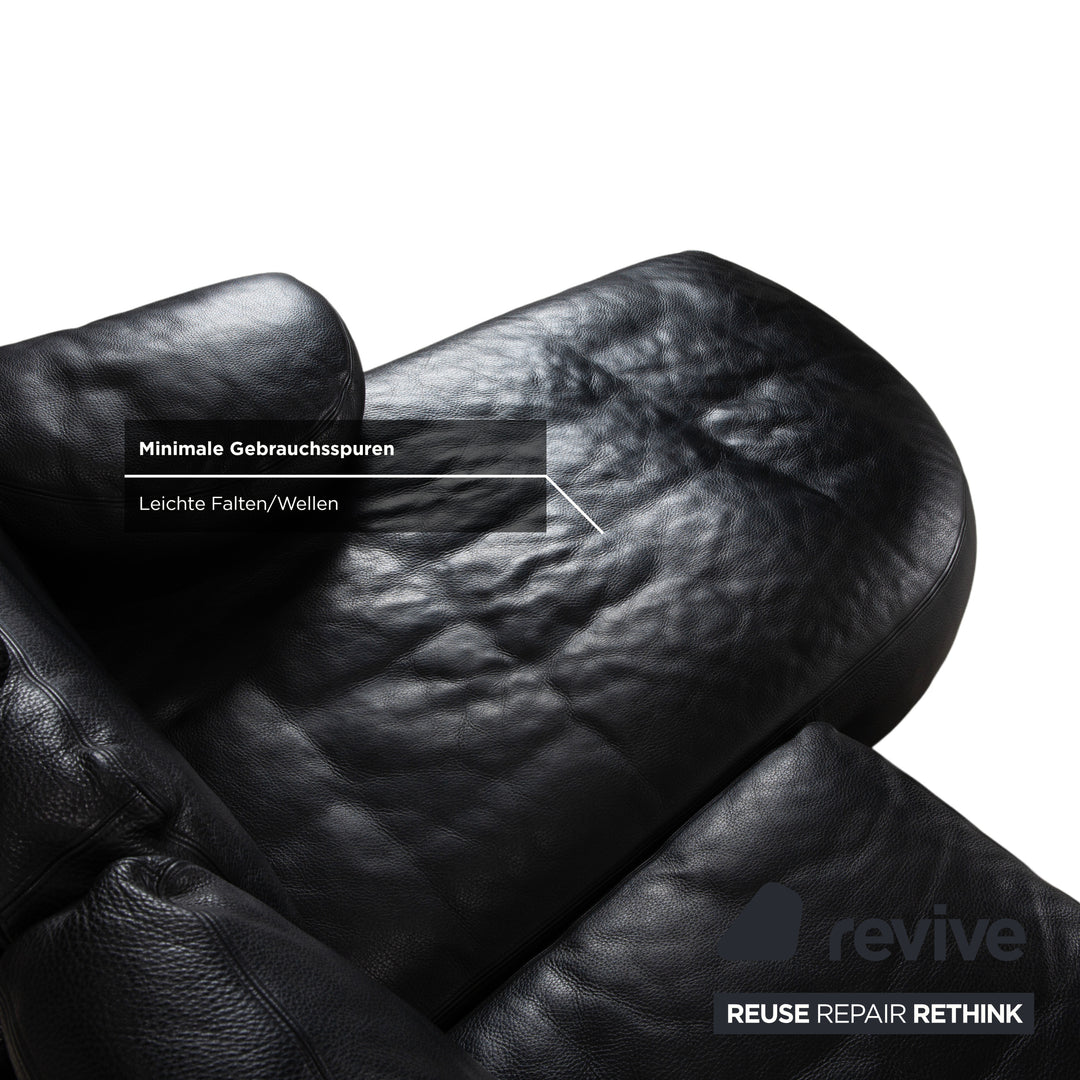 Canapé d'angle Artanova Medea en cuir noir avec méridienne droite