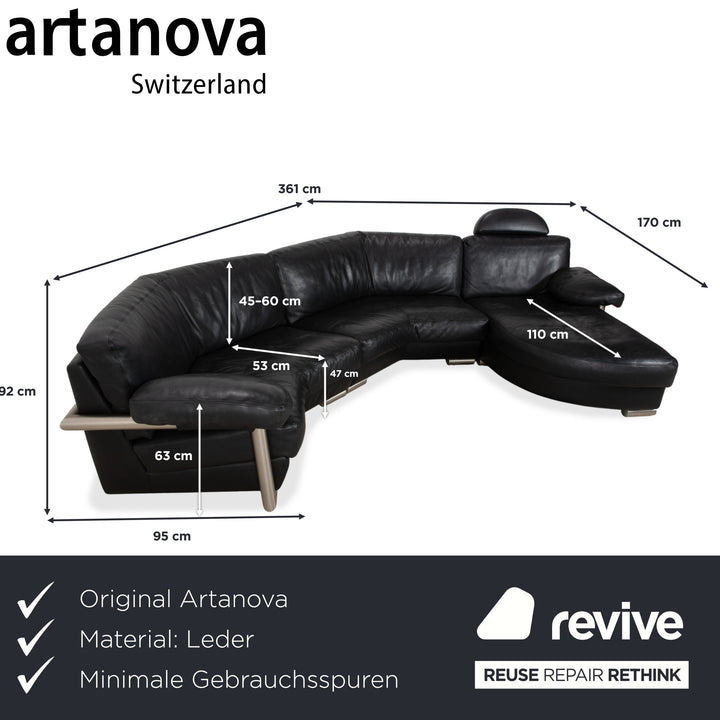 Artanova Medea Leder Ecksofa Schwarz Recamiere Rechts Sofa Couch