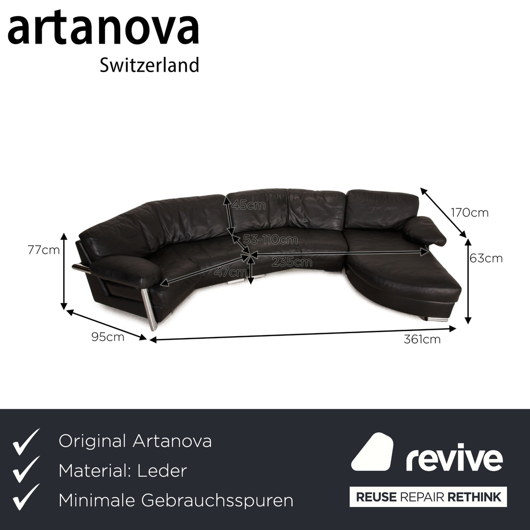 Artanova Medea Leder Ecksofa Schwarz Sofa Couch