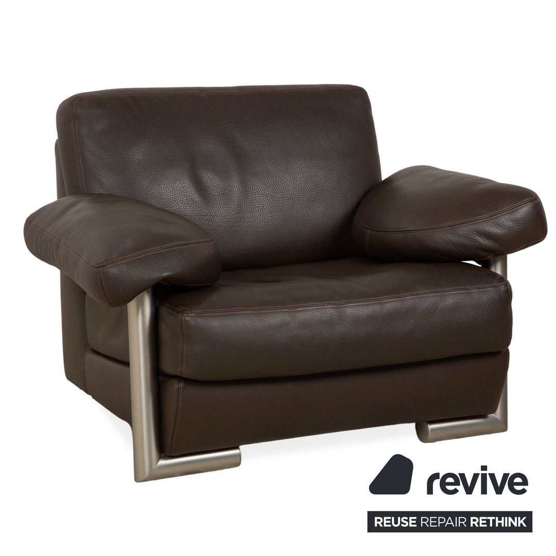 Ensemble de canapé en cuir Artanova Medea quatre places + fauteuil + chaise longue canapé marron foncé