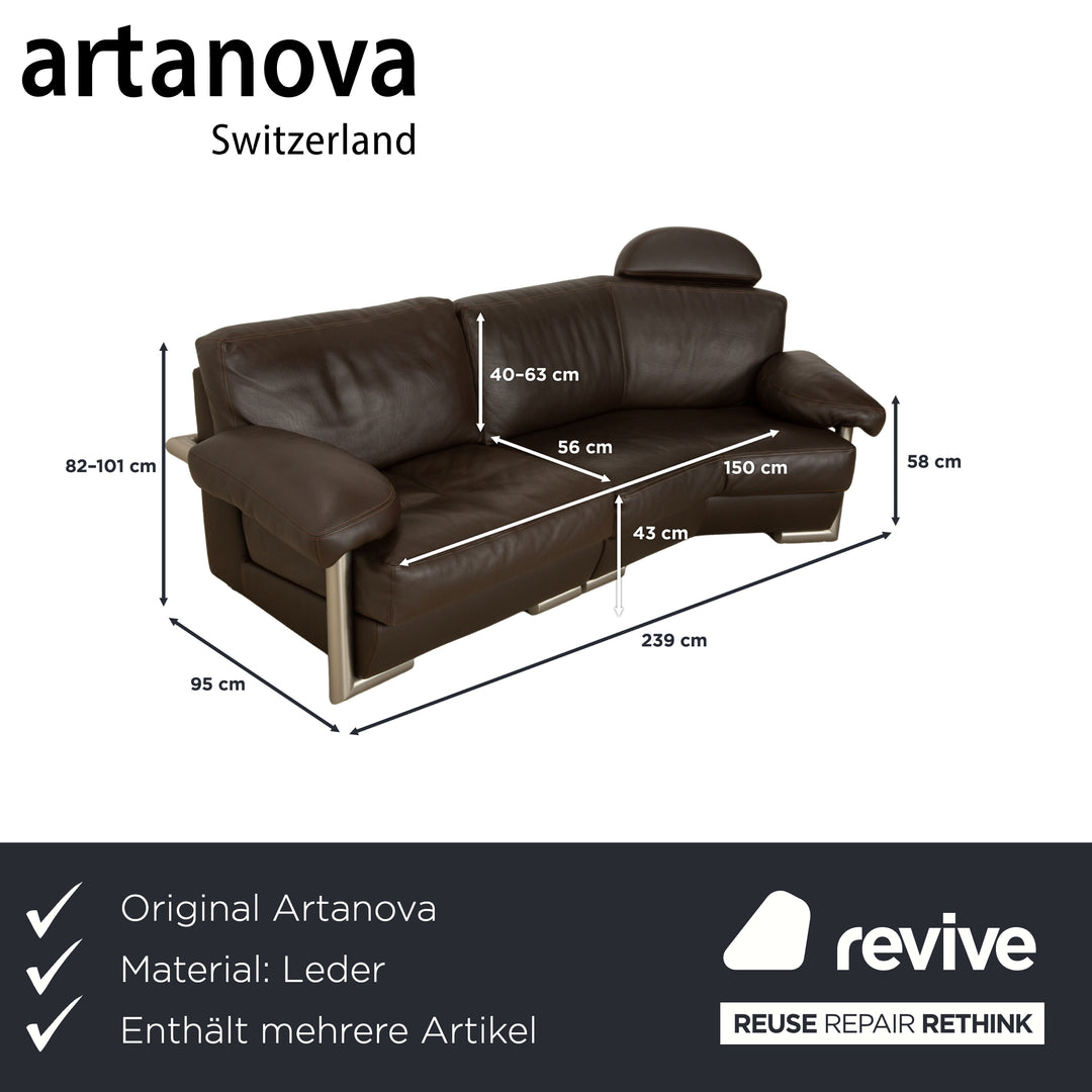 Artanova Medea leather suite four-seater + armchair + lounger dark brown sofa couch