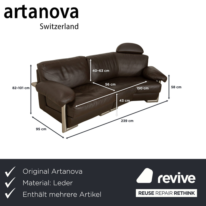 Artanova Medea leather suite four-seater + armchair + lounger dark brown sofa couch