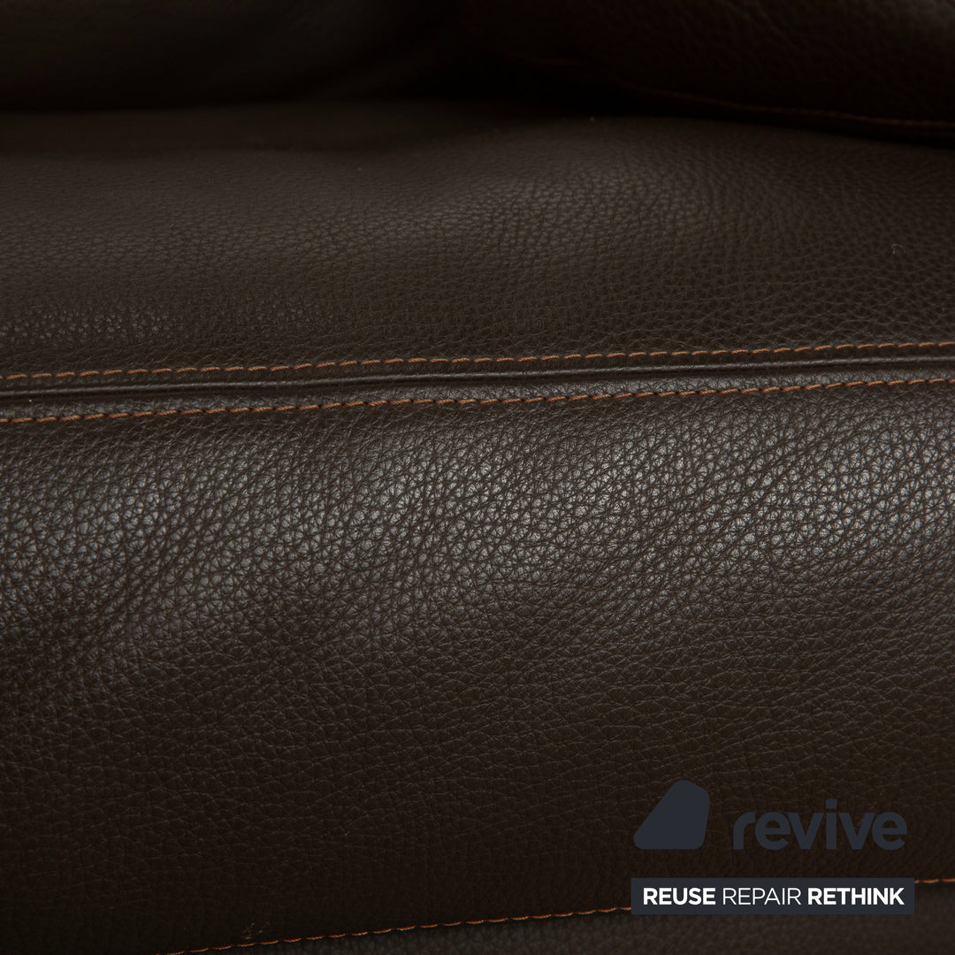 Artanova Medea leather suite four-seater + armchair + lounger dark brown sofa couch