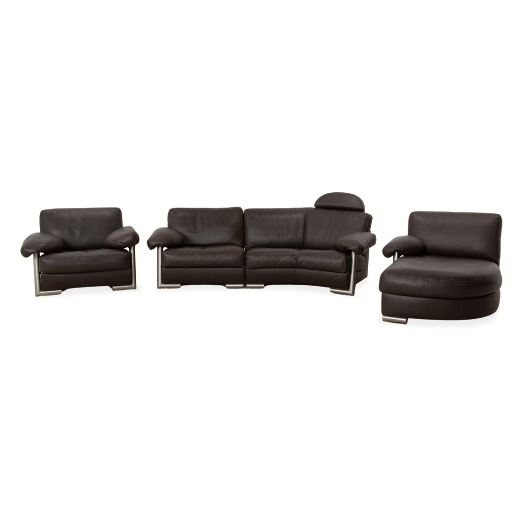 Artanova Medea Leder Garnitur Viersitzer + Sessel + Liege Dunkelbraun Sofa Couch