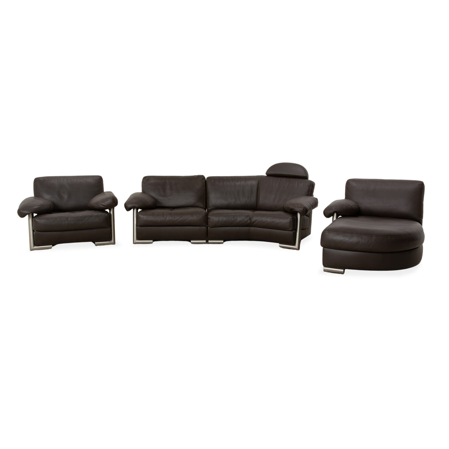 Artanova Medea Leder Garnitur Viersitzer + Sessel + Liege Dunkelbraun Sofa Couch