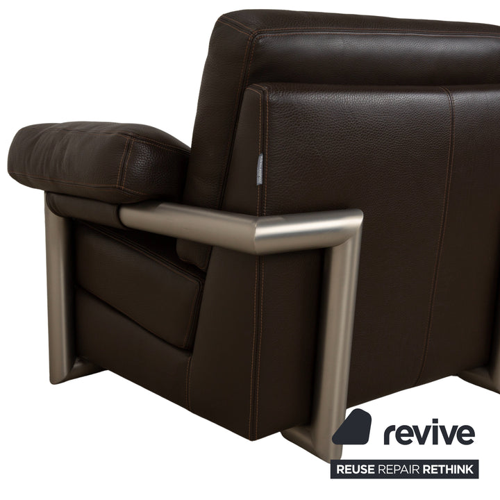 Ensemble de canapé en cuir Artanova Medea quatre places + fauteuil + chaise longue canapé marron foncé